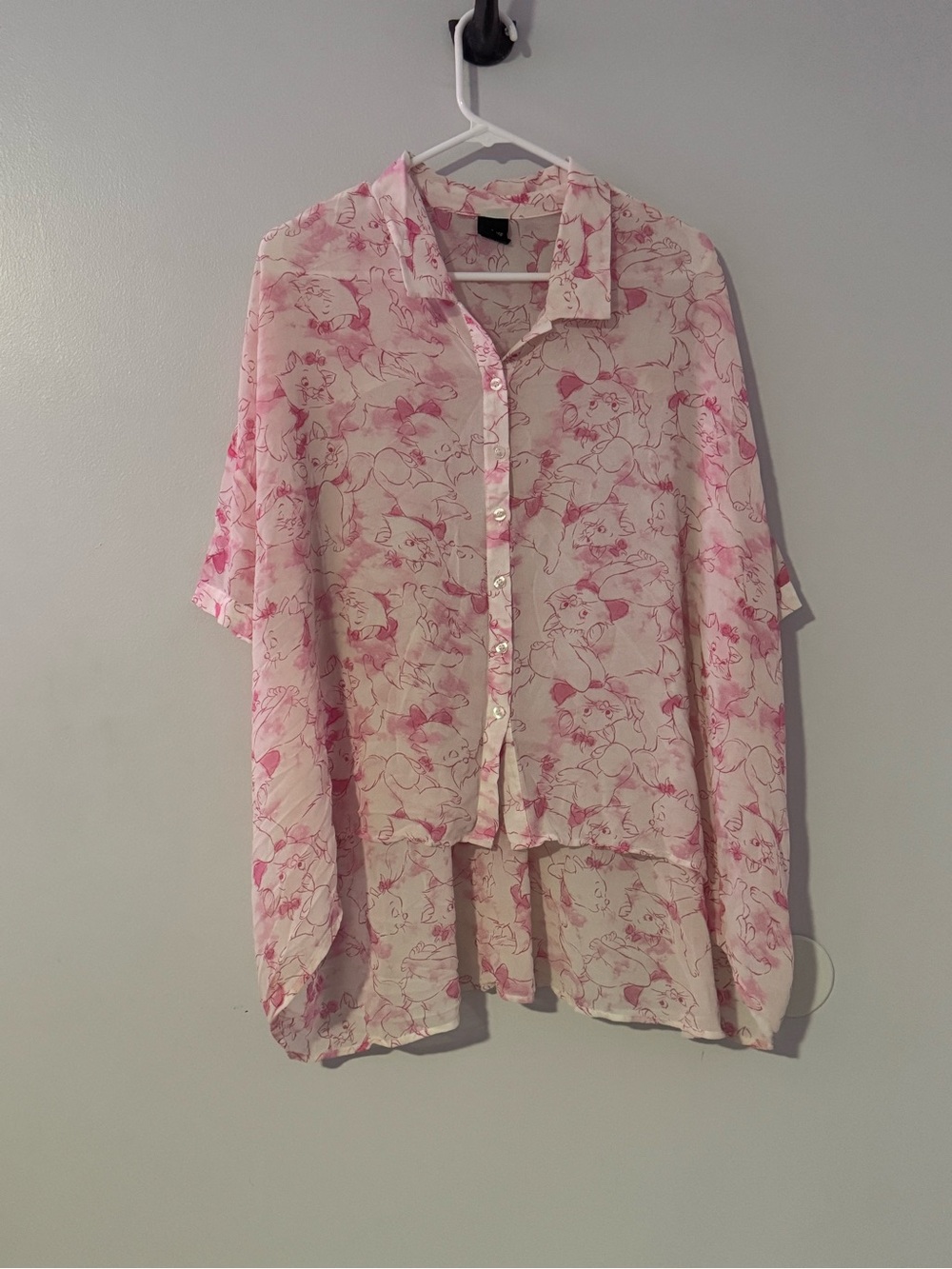Disney x BoxLunch Marie Aristocats Pink & Cream Sheer Blouse XL EUC